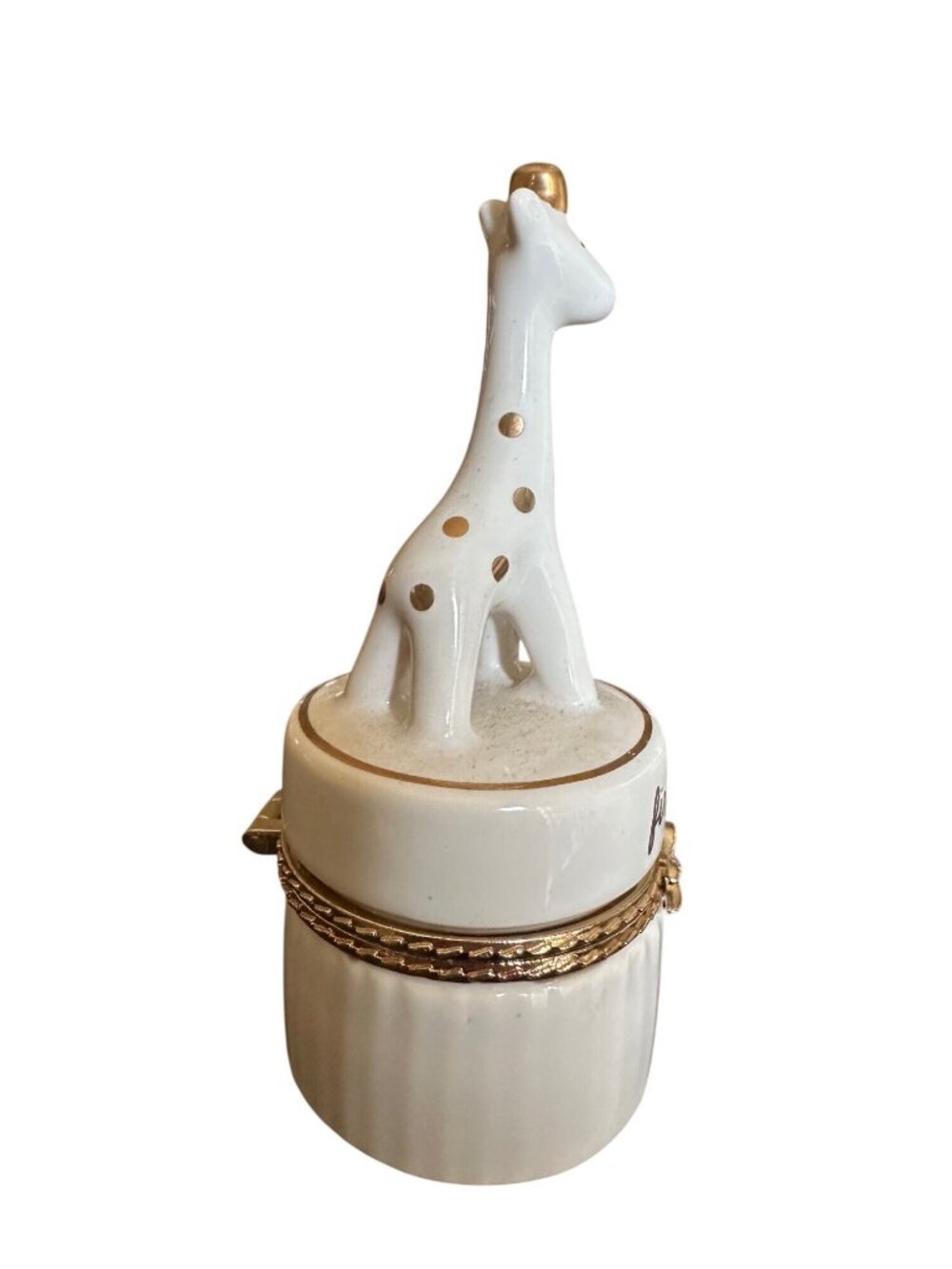 Giraffe Ceramic Keepsake Box For Babys First Curl With Gold Accents Tiny Memory - Picture 2 of 9